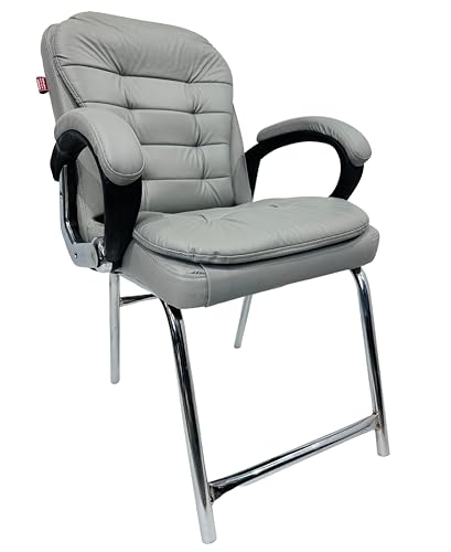 Image of Stainless Steel Special Director Principal Manager Office Visitor Study Chair with Arm Rest with Double Pipe Frame and Cushioned Seat Back (1, Grey, H Frame)