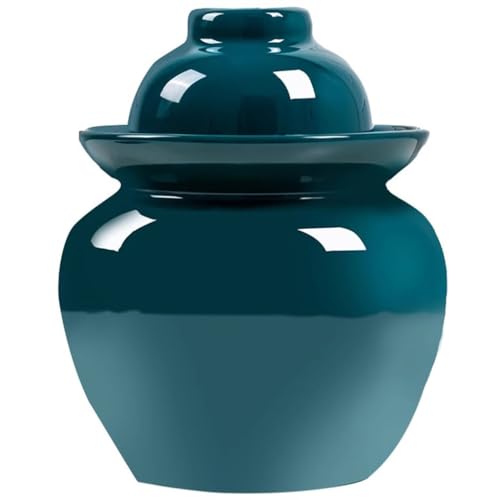 Peacock Green Retro Fermentation Crock, Old Traditional Water-sealed Kimchi Jar, Thickened Ceramic Pickling Crock, Enameled Inside And Outside(5kg/176.4oz)