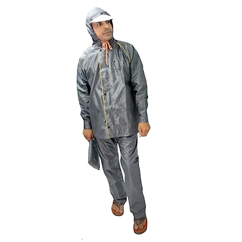 Image of Men's Waterproof Raincoat or Rainsuit Set - Includes Top and Bottom, Adjustable Hood, Inner Mobile Pocket, and Storage Bag - Polyester Reversible Double Layer Design