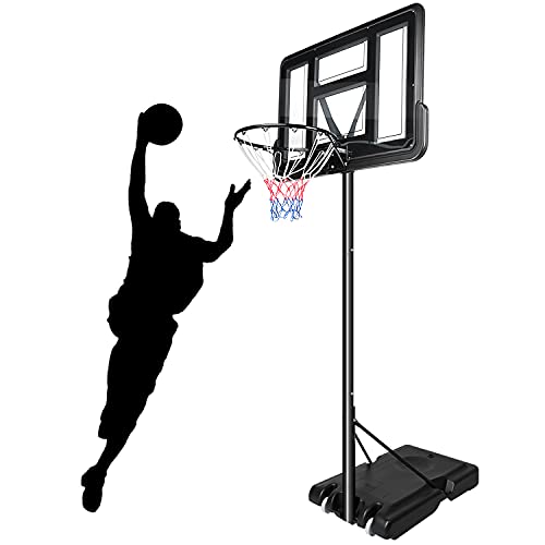 Dripex Youthâ€™s Portable Basketball Hoop & Goal, 7.5-10ft Height Adjustable 43â€ Basketball Backboard Stand with Wheels & Fillable Base Professional Court System for Adults Kids Indoor/ Outdoor, Black
