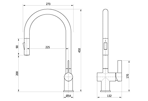 Keenware KKT-583 Kingsbury Doppelsprüh-Küchenarmatur, herausziehbar, Schwarz & Rotgold