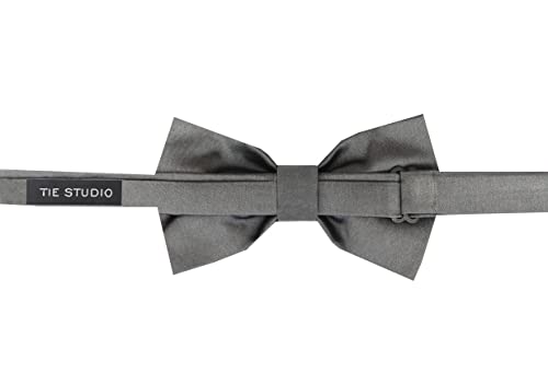 Image of Tie Studio Mens Formal Solid Bow tie | Satin | Microfiber | Standard Size | Premium fabric | Superior Clip Hold | Packaging - Box | Colour - Black Bow Tie (Set of 1)