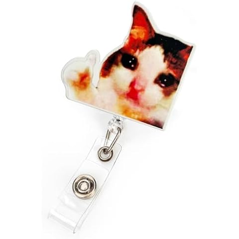 Funny Cry Cat Badge Reel Retractable for Nurse ID Card Badge,Cute Badge Holder Name Tag Accessories for Doctor Teacher Nursing Student Office Medical Gift Alligator Clip Cover