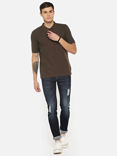 Image of Dollar Men's Pack of 1 Solid Cotton Blend Polo Neck T-Shirt