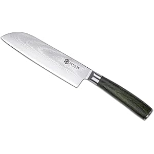 HexClad Santoku Knife, 7-Inch Japanese Damascus Stainless Steel Blade, Full Tang Construction, Pakkawood Handle