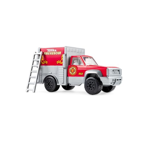 Tonka Steel Classics Fire Rescue Truck - Made with Steel & Sturdy Plastic, Red Toy Construction Truck, Boys and Girls, Kids, Toddlers, Ages 3+ by Tonka - Used condition - US$15.49