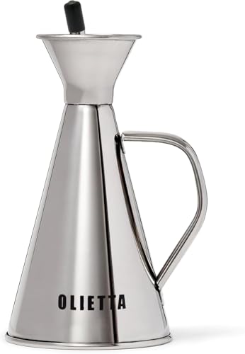Olietta Olive Oil Dispenser Bottle Stainless Steel Non Drip Leak Proof No Mess Vinegar Pourer & Kitchen Drizzler 8.5 oz 250ML 0.25 Litre Great for Pouring & Drizzling Easy to Clean & Leakproof