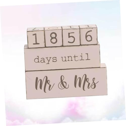 Compte à rebours mariage bois calendrier beige de bureau