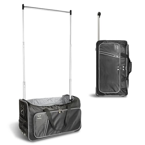 Travolution Dance Bag with Garment Rack, 24 Inch Rolling Duffel With Wheels, Ideal for Competitions & Travel, Easy-assembly Lightweight Aluminum Clothes Rack, Wheeled Upright Luggage, Black/Gray