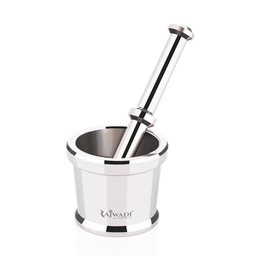 Image of Rajwadi Stainless Steel Mortar & Pestle Set|Spice Mixer|Khalbatta|Okli Musal | hamam | Imam Dasta for Kitchen (1-75x62 mm : 720gm)