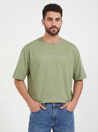 Image of FYLTR Men's Relaxed Fit Oversized T-Shirt | Cotton Blend | Round Neck and Half Sleeves Casual T-Shirt | Comfortable Summer Wear
