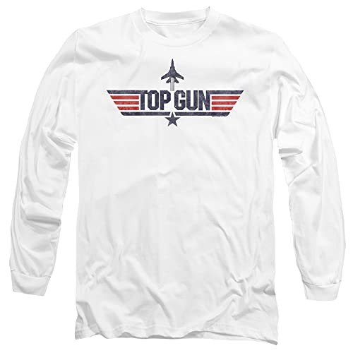 T-shirt Long Sleeve Top Gun Logo Popfunk Blanc Mixte pour fans de cinéma