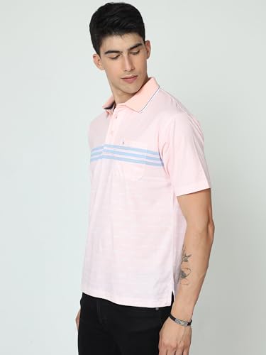 Image of Classic Polo Mens Cotton Half Sleeve Printed Authentic Fit Polo Neck Peach Color T-Shirt