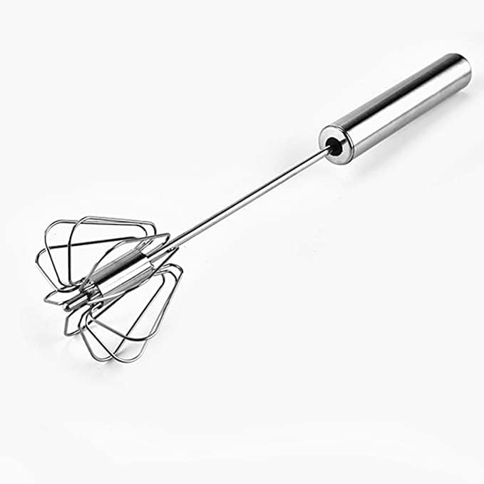 Spring Hand Mixer, Egg Whisk, Kitchen Semi-Automatic Manual Self Turning Steel Hand Push Whisk