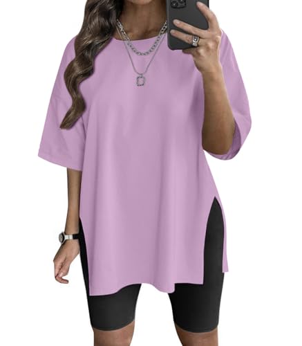 VNIRA Plus Size T Shirt for Women Oversized Cotton Short Sleeve Workout Top Loose Fit Side Split Casual Basic Tunic Top