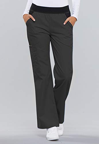 Cherokee Women's Flexibles Contrast Mid Rise Knit Waist Pull-On Pant, Pewter, X-Large