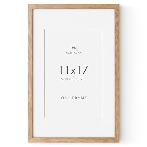 11x17 Oak Picture Frame Solid Oak 11x17 Poster Frame with Mat to 8x12(Openning Size is 7.5x11.5) Natural Wood 17x11 Frames for Wall Set of 1
