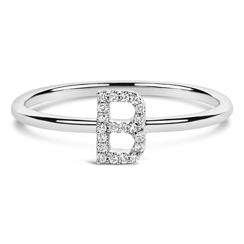 10K White Gold Diamond Accent Initial "B" Ring - Size 7
