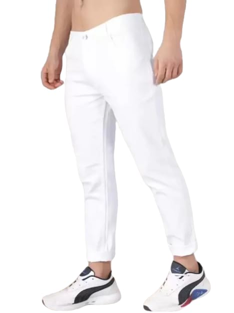 Men's Casual White Plain Jeans (28)-image-15