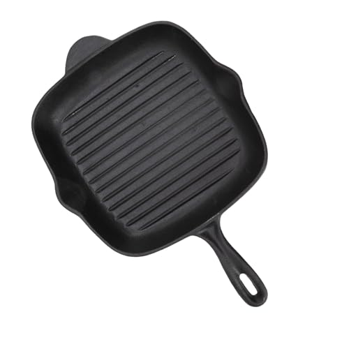WPKD BLUEIY Poêle grill en fonte - Grande capacité - Pour steak et bacon - Double sortie - 28 cm - Pour la maison, le camping, le restaurant