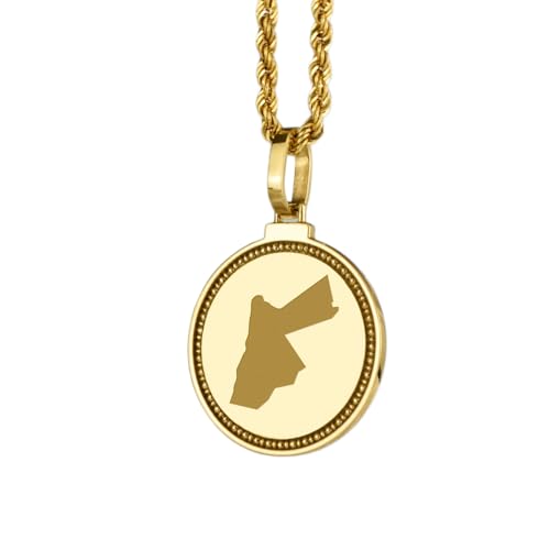 LKBEADS Pendentif rond en argent sterling 925, gravé d'une carte de la Jordanie (25 mm), plaqué or, bijou de voyage unisexe | LK_EGMP_0089