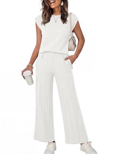 ANRABESS Women 2 Piece Lounge Sets Summer Casual Knit Sweater Vest Pant Set Beach Vacation Airport Clothes 2025 Fall Outfits