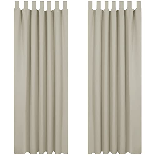 Deconovo Functional Tab Top Blackout Curtains Thermal Insulated Curtains Kids Curtains for Bedroom Light Beige W55 x L87 Inch One Pair