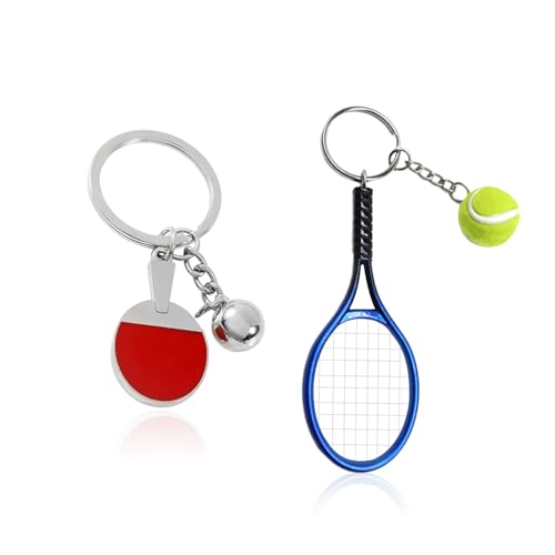 CVDYWDJIE 1 Llavero De Tenis De Mesa Y 1 Llavero De Tenis, Llavero Creativo, Llavero De Elemento Deportivo, Llavero Metálico