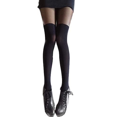 856store Comfortable Black Mixed Colors Gipsy Mock Ribbed Over the Knee Tights Thigh High Pantyhose