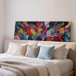 Tableau jungle au motif floral sombre et format panoramique long pour mur
