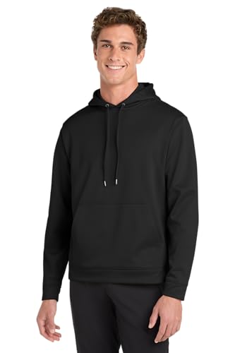 SPORT-TEK Unisex Sport-Wick Fleece Hooded Pullover, Black, XL