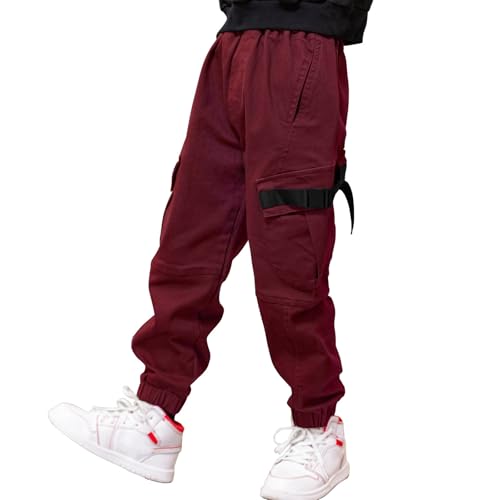 Image of Boys Cargo Pants Cotton Casual Pants Elastic Waist Hiking School Uniform Sweatpants Joggers