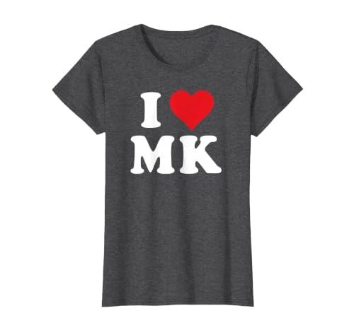I Love MK Initials I Heart M.K. First Last Name M K T-Shirt, Women, Dark Heather Grey, Small