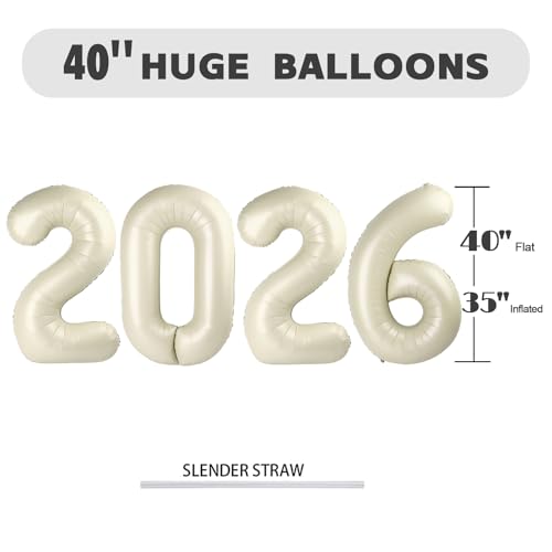 Image of Number Balloons 2026 Balloon Cream for 2026 Party Decorations, 40 inch | Saturated Color, Large 40 inch, With Inflation Straw & Hanging Hole, Great for Bridal Party, Wedding, Thanksgiving, Christmas