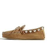 HoanTiai Suede Loafers for Women Pearl Embellished Flats Comfort Slip-on Flat Business Casual Dress Shoes Winter Work Flats for Women