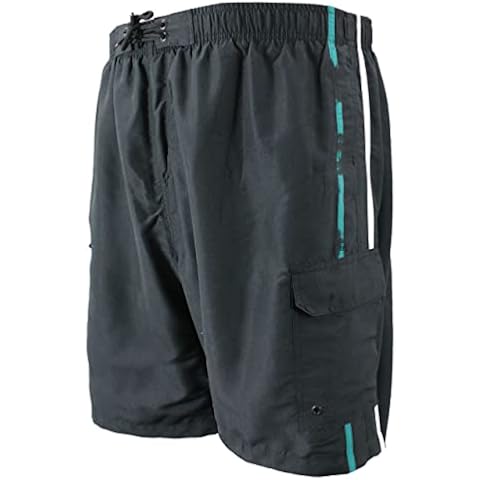 Falcon Bay Big and Tall Cargo Swim Trunks with Double Stripe Sizes 2X to 8X in 3 Colors, 3X Charcoal Cover
