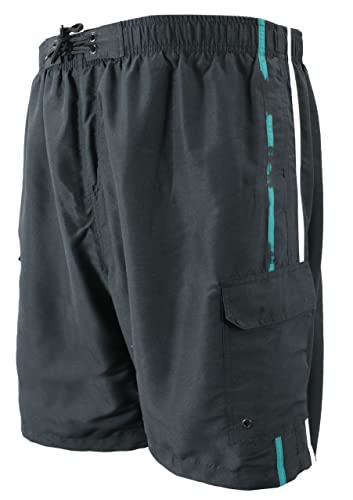 Falcon Bay Big and Tall Cargo Swim Trunks with Double Stripe Sizes 2X to 8X in Black, Royal Blue, Charcoal