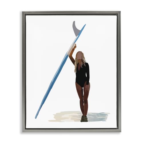 Athletic Surfing Girl Ocean Beach, 24 x 30 Inch Canvas in Floater Frame