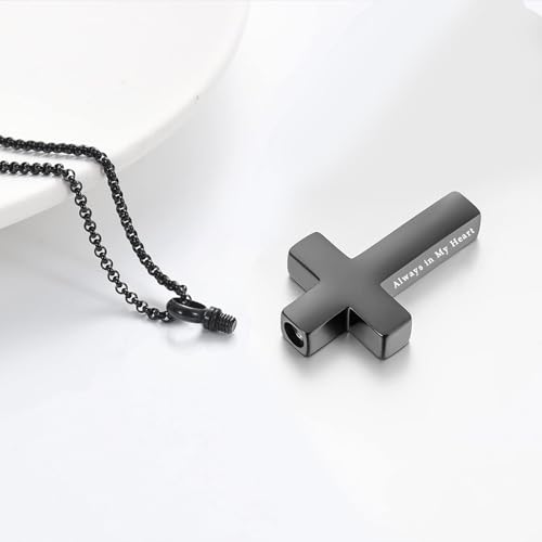 Cross Urn Necklace for Ashes for Men Women Cremation Jewelry Urns Locket Pendant Ashes Holder Memorial Jewelry-Always in My Heart,Black Brother by MOSURNSJWY - Used condition - Image 4