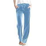 Women's Soft Velour Pants Comfy Contrast Waistband Lightweight Velvet Work Pant Fashion Elegant Spring Bottoms Straight Leg Velour Lounge Trousers with Pocket