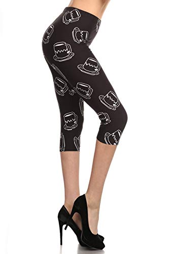 Leggings Depot Women's High Waisted Family & Holiday Events Print Leggings-Capri-R710, Cup and Saucer, Plus Size