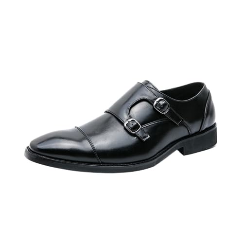 Mens Dress Oxford Shoes Toe Double Monk Synthetic Leather Business Slip On Round Toe Non Slip Rubber Sole Slip Resistant Anti-Slip Uniform