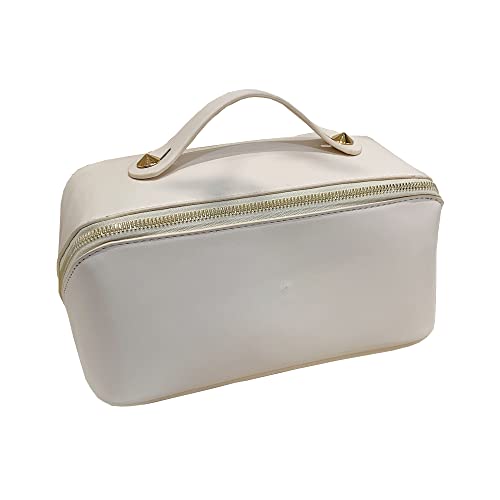 Large Capacity Travel Cosmetic Bag,Multifunctional Storage Makeup Bag For Women,Pu Leather Portable Opens Flat Makeup Bag,Cosmetic Bag With Handle And Divider For Toiletries #TOP23