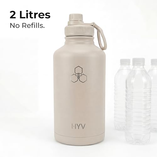 Image of HYV MaxFlow Insulated Water Bottle 2 Litre | Stainless Steel Sipper Bottle for Adults & Kids | Hot & Cold Flask for Gym, Office, Travel | Leakproof BPA-Free with Chug & Carry Handle | Midnight Black