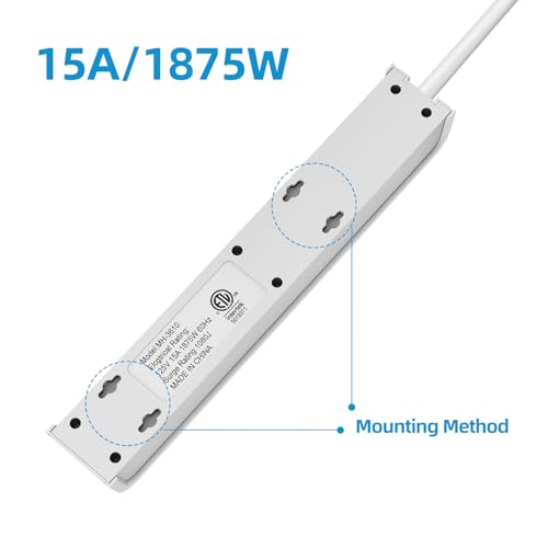 Protector contra sobretensiones Tiffcofio, Extensión de 16 pies, 6 tomas, 600 joules, cable 14 AWG, 15A/1875W, listado ETL miniatura 3