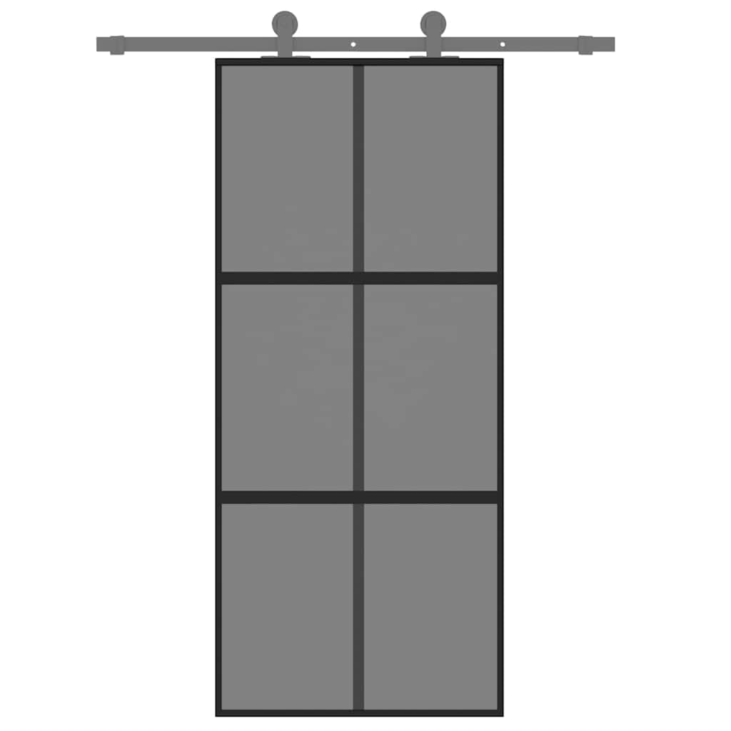 vidaXL Porta Scorrevole Nera 90x205 cm in Vetro Temperato e Alluminio