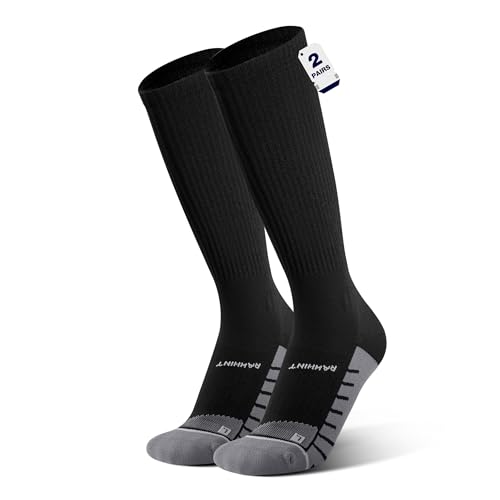 Coolmax 20-30 mmHg Compression Running Socks, Long Distance Anti Blister Cushion Moisture Wicking Tall Athletic Socks 2 Pairs