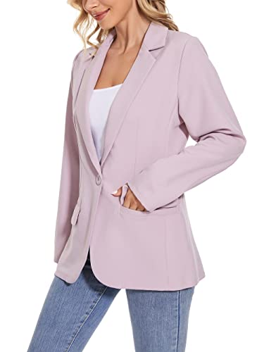 Womens Casual Blazers Open Front Long Sleeve Work Office Jackets Blazer,Casual Work Solid Color Blazer (Pink, L) #TOP2