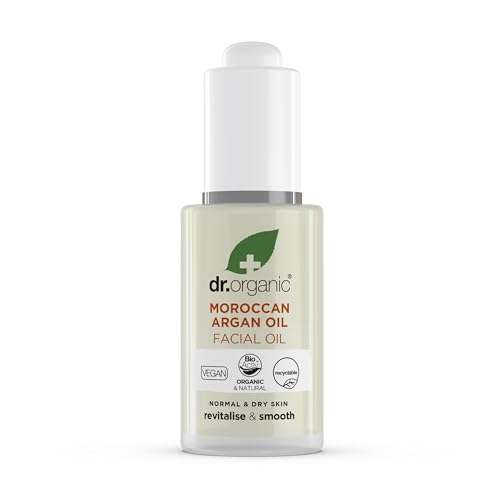 Dr. Organic Moroccan Argan Oil Facial Oil | Nourishing for Healthy Aging, Non-Greasy, Smoothes and Replenishes Skin, Natural, Vegan, Certified Organic, 30 mL / 1 fl oz