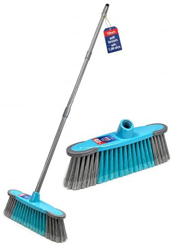 Soft Bristle Broom with 1.2M Long Handle Indoor Sweeping Brush for Tile Wood Laminate Floors Lightweight Broom for Home Kitchen Patio Garden and Office Cleaning (Pack of 1) - By Best House